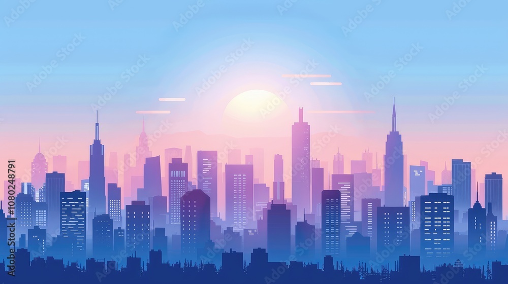 Majestic City Skyline at Sunset with Vibrant Colors Majestic City Skyline at Sunset with Vibrant Colors