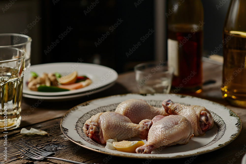 raw chicken thighs and legs on a rustic table raw chicken thighs and legs on a rustic table
