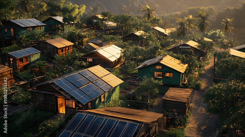 Naklejka premium Solar-powered microgrids for off-grid communities and disaster relief operations.