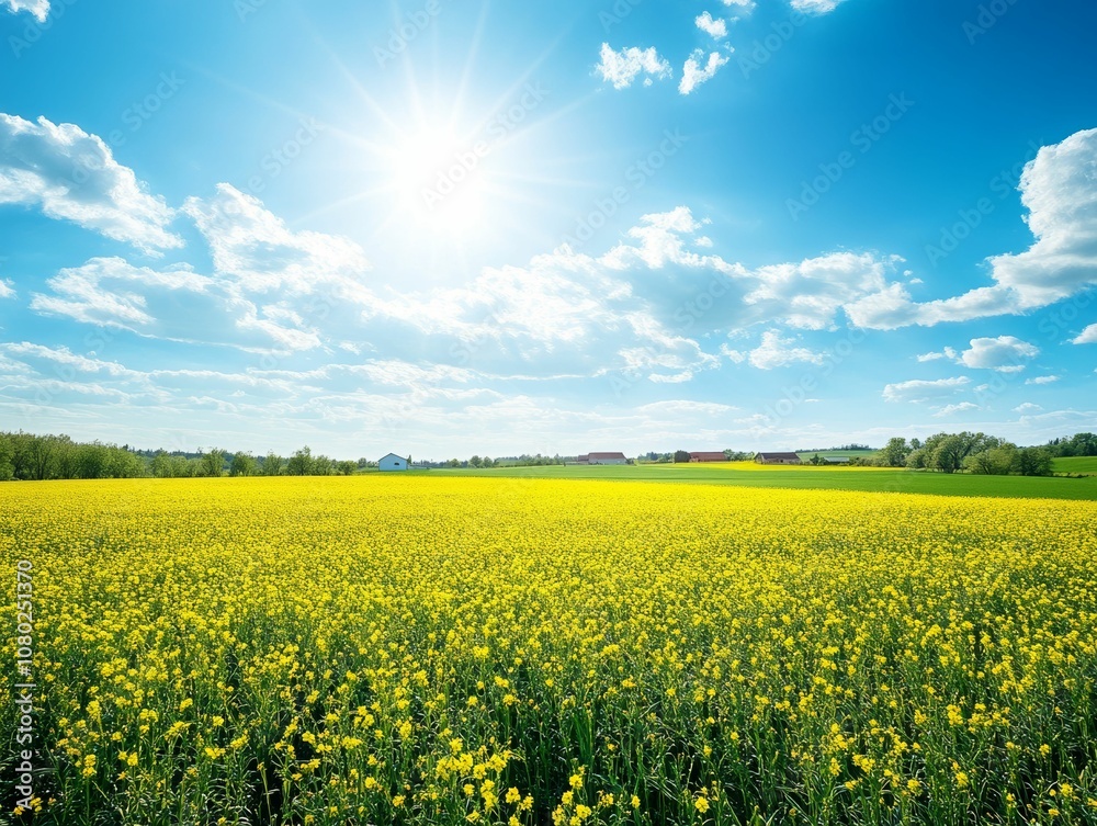 Fototapeta premium field and blue sky with clouds
