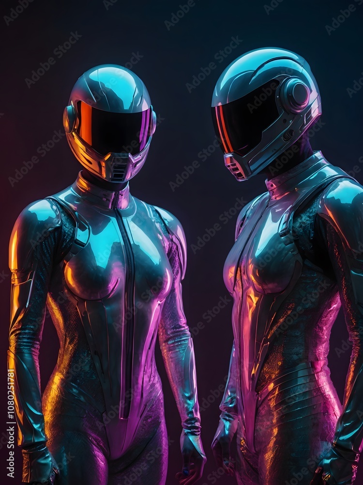 Cyberpunk Couple in Neon Attire Cyberpunk Couple in Neon Attire