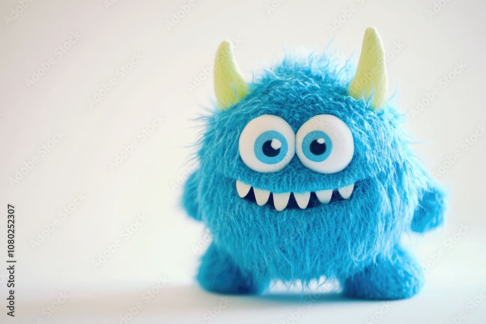 Fototapeta premium A cute and cuddly blue furry toy with big eyes and horns, perfect for fantasy or adventure scenes