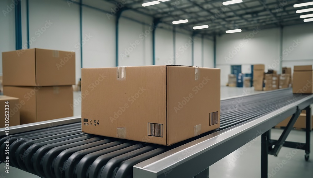 Boxes on conveyor belt in warehouse 202 Boxes on conveyor belt in warehouse 202