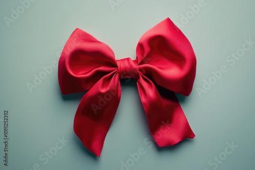 A bright red bow set against a calming blue surface