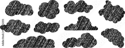 Hand drawn pencil drawing of clouds in pastel color. Children's sketch chalk drawing. Grunge image of the heaven.