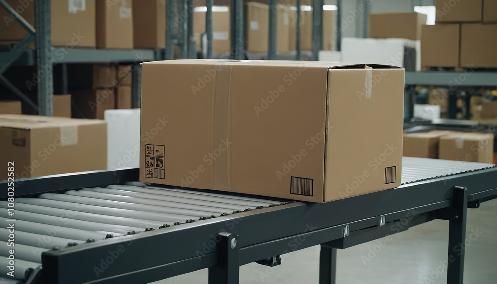 Boxes on conveyor belt in warehouse 201 Boxes on conveyor belt in warehouse 201