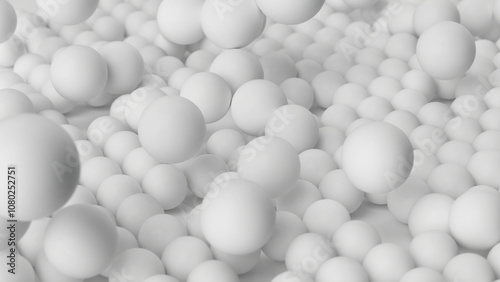 Fototapeta Naklejka Na Ścianę i Meble -  3d render, abstract background of chaotic white balls. Close-up of microscopic spherical particles, atomic structure. Visual metaphor of irregularity and adaptability