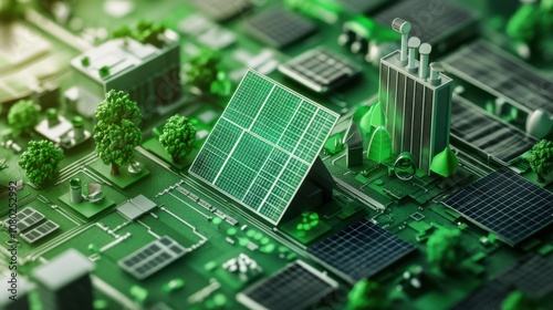 The concept of green energy investments in emerald green and metallic silver colors