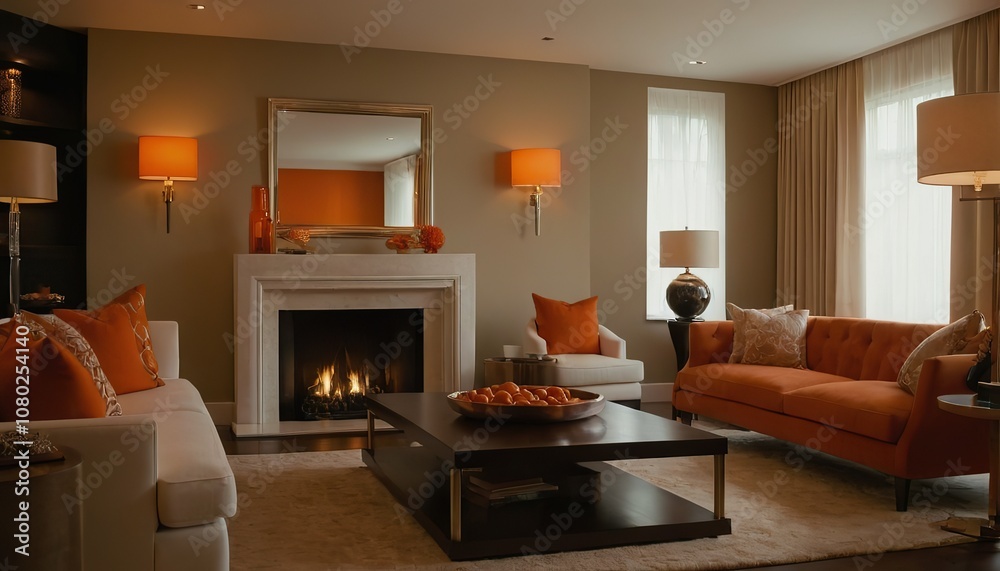 Fototapeta premium White marble floor tile in brown wall hall luxury living room with beige corner sofa modern coffee 17