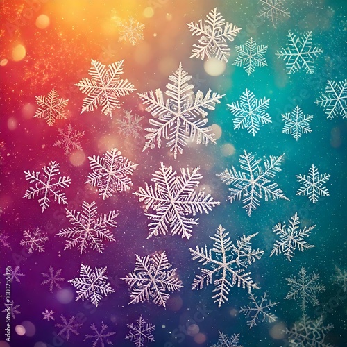 A colorful Christmas background decorated with delicate snowflakes, reminiscent of a summer festival atmosphere.