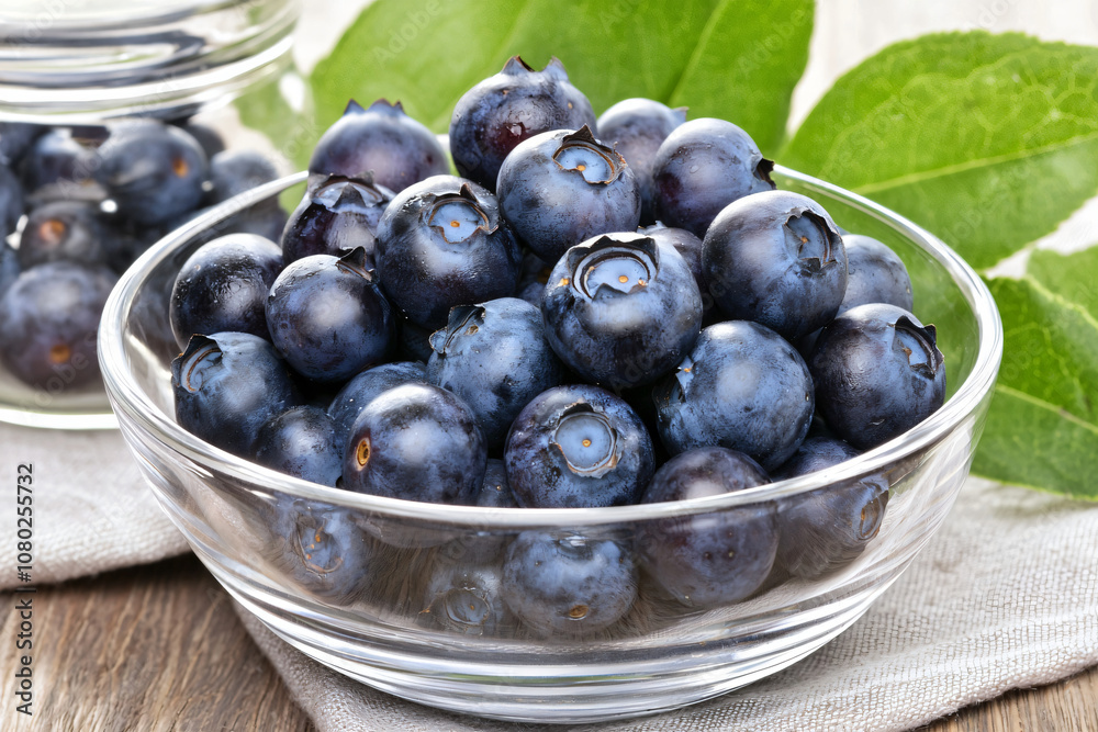 A bowl of fresh blueberries on a wooden table A bowl of fresh blueberries on a wooden table