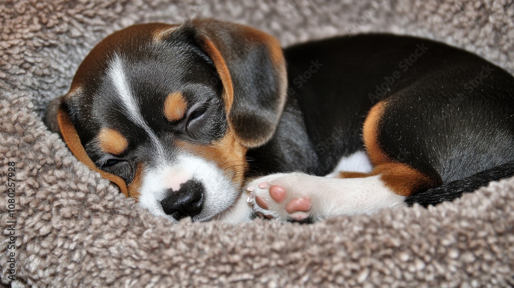Sweet Beagle Puppy Curling Up for Comfort Sweet Beagle Puppy Curling Up for Comfort