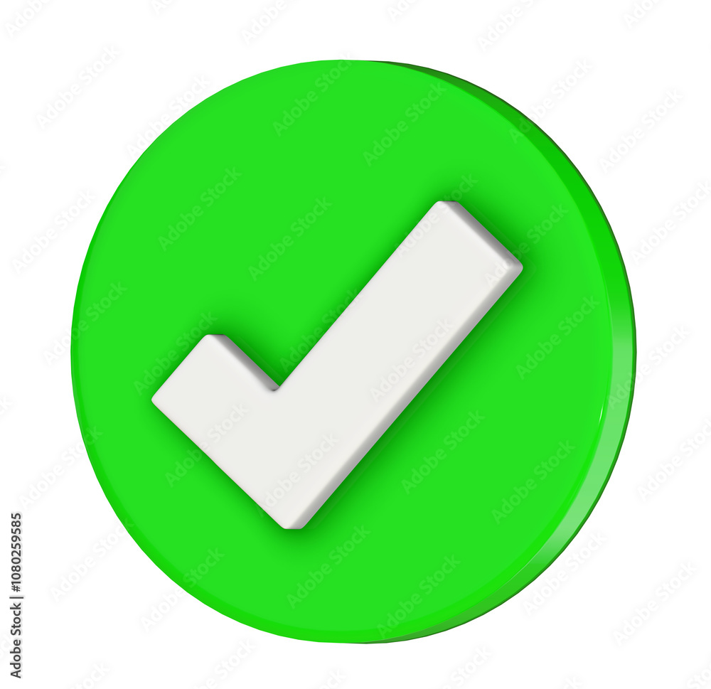 Check icon 3d, sign ok color green. Check icon 3d, sign ok color green.