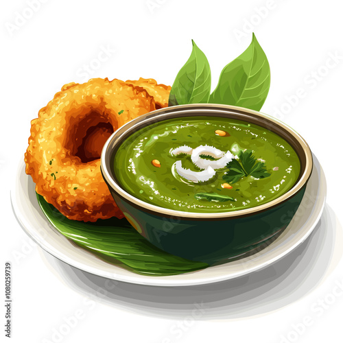 Vector Illustration of Medu Vada with Sambar