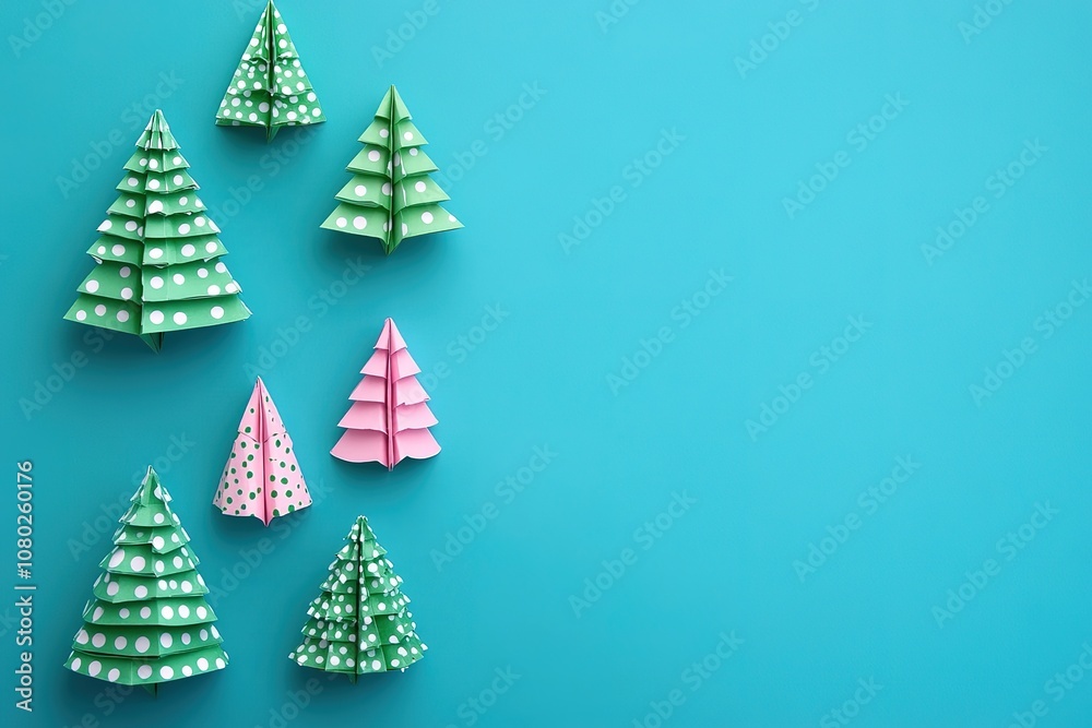 Simple Paper Christmas Tree Crafts for Kids: Pink and Green Color Palette, Colorful Paper Balls on Top of Each Tree Simple Paper Christmas Tree Crafts for Kids: Pink and Green Color Palette, Colorful Paper Balls on Top of Each Tree