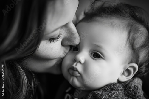 A loving mother's moment with her little one, perfect for family or baby-related themes photo