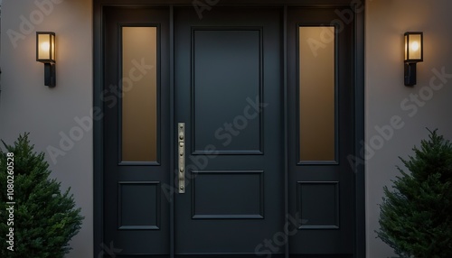 A modern anthracite colored double leaf plastic door provides a contemporary look ideal for entryways with copy space image 204