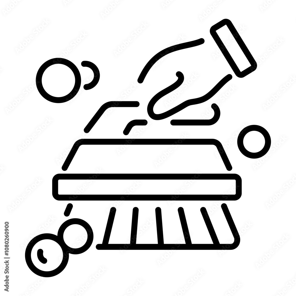 A linear icon of a scrubbing brush A linear icon of a scrubbing brush