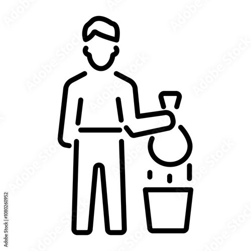 A linear icon of a person throwing trash into a bin