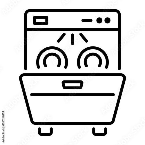 A linear icon of a dishwasher with clean dishes