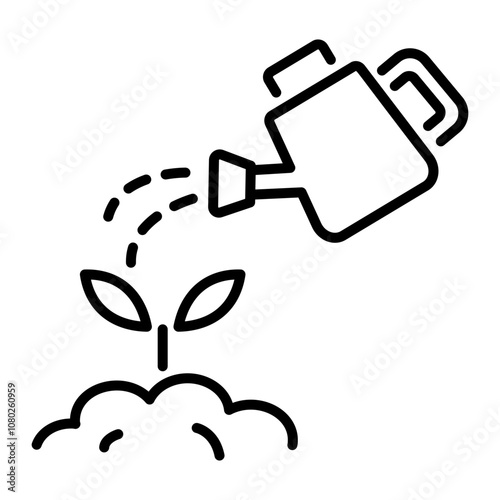 Watering plants icon in linear style 