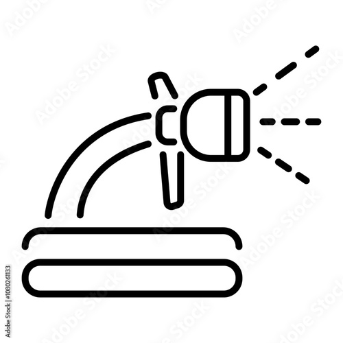 A linear icon of a garden hose spraying water