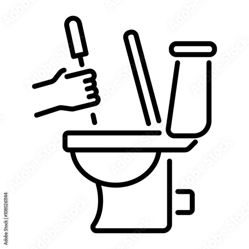 A linear icon of a person cleaning toilet with a brush