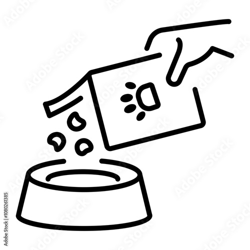 A linear icon of pouring pet food into a bowl