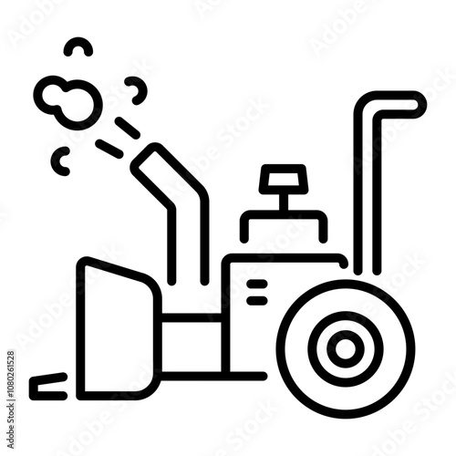 A linear icon of a snow blower removing snow