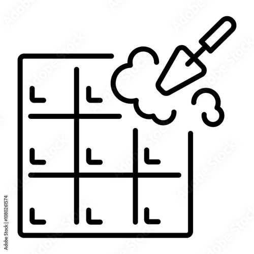 A linear icon of tile fixing with a trowel 