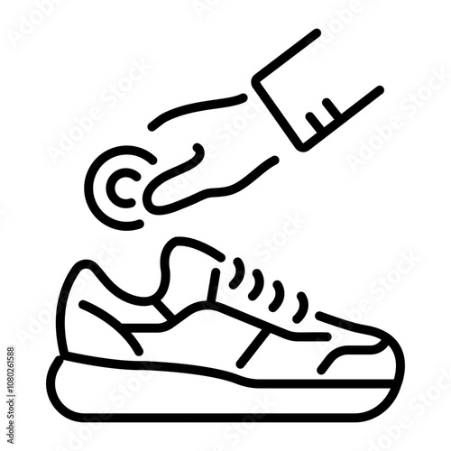 A linear icon of a person deodorizing a shoe.