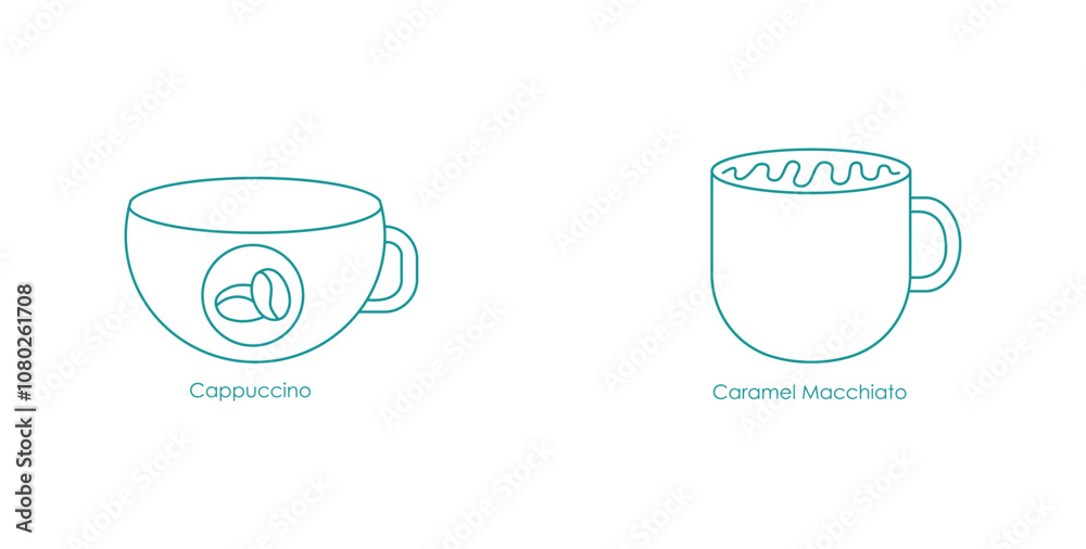 Cappuccino, Caramel Macchiato Vape Flavor Icon Set Illustration Cappuccino, Caramel Macchiato Vape Flavor Icon Set Illustration