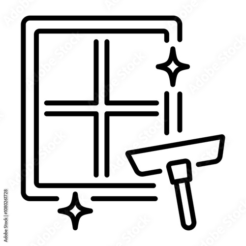 A linear icon of cleaning window with a wiper 
