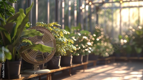 Modern fan in a modern greenhouse. photo