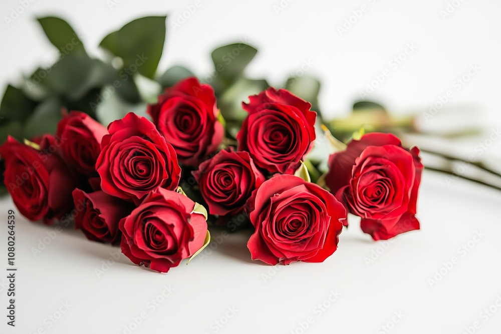 Elegant red rose bouquet on white background perfect gift idea for valentine s day celebration Elegant red rose bouquet on white background perfect gift idea for valentine s day celebration