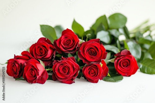 Elegant red rose bouquet on white background   perfect gift for valentine s day celebration photo