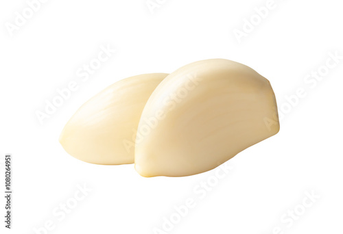 Side view of peeled garlic cloves in stack isolated with clipping path in png file format