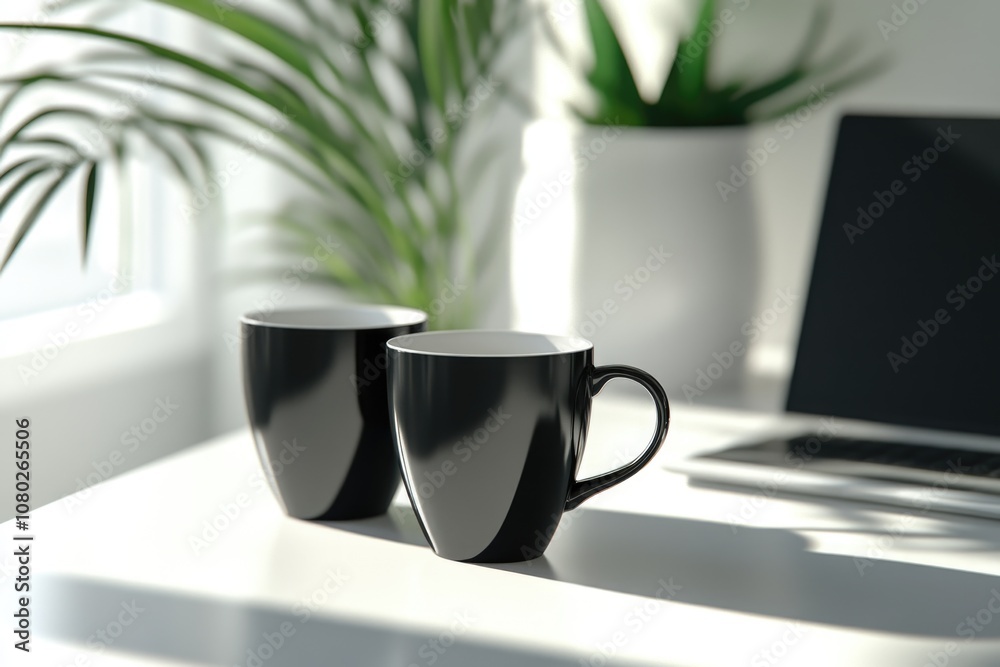 Coffee cups on a white table Coffee cups on a white table