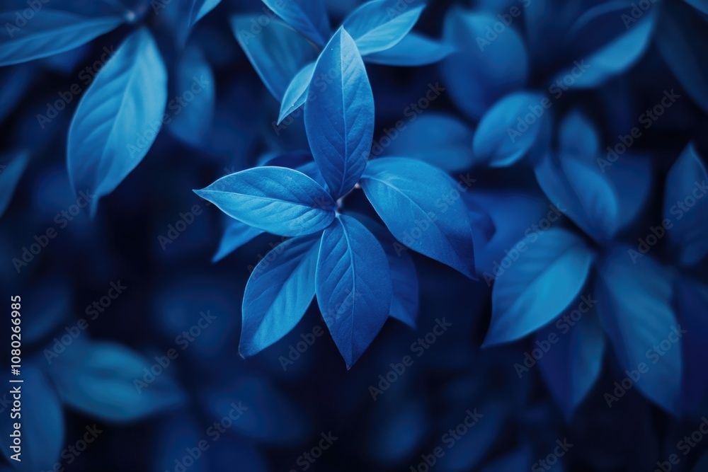 A detailed view of a plant with vibrant blue leaves, suitable for botanical or scientific illustrations
