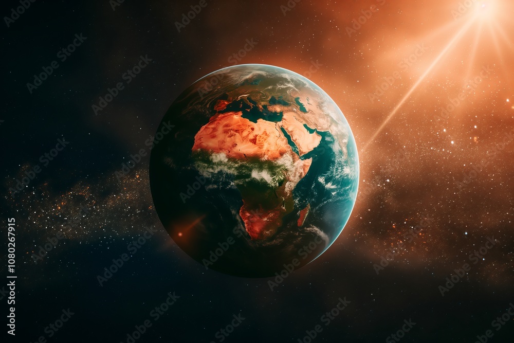 Obraz premium A planet with a sun shining on it