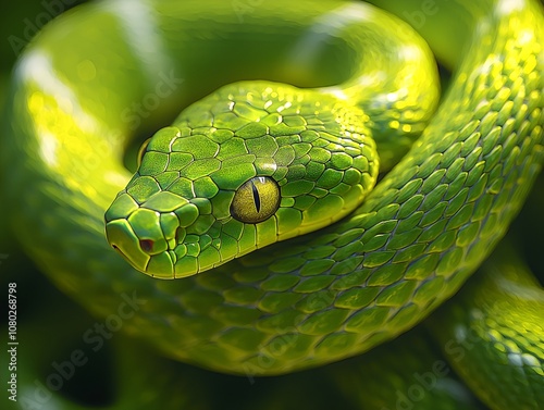 close up of a green snake