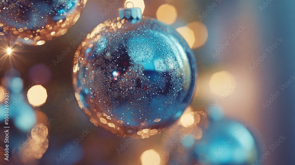Obraz premium A detailed view of a Christmas ornament hanging from a tree branch