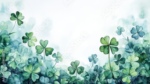 St Patrick day background, clover set, watercolor	
