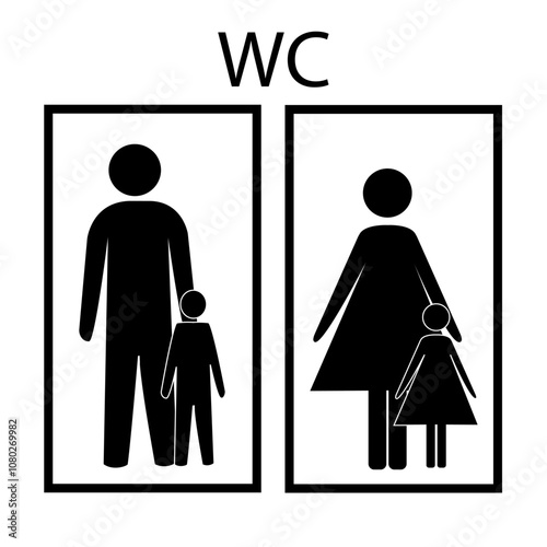 WC. Sign restroom women and men.