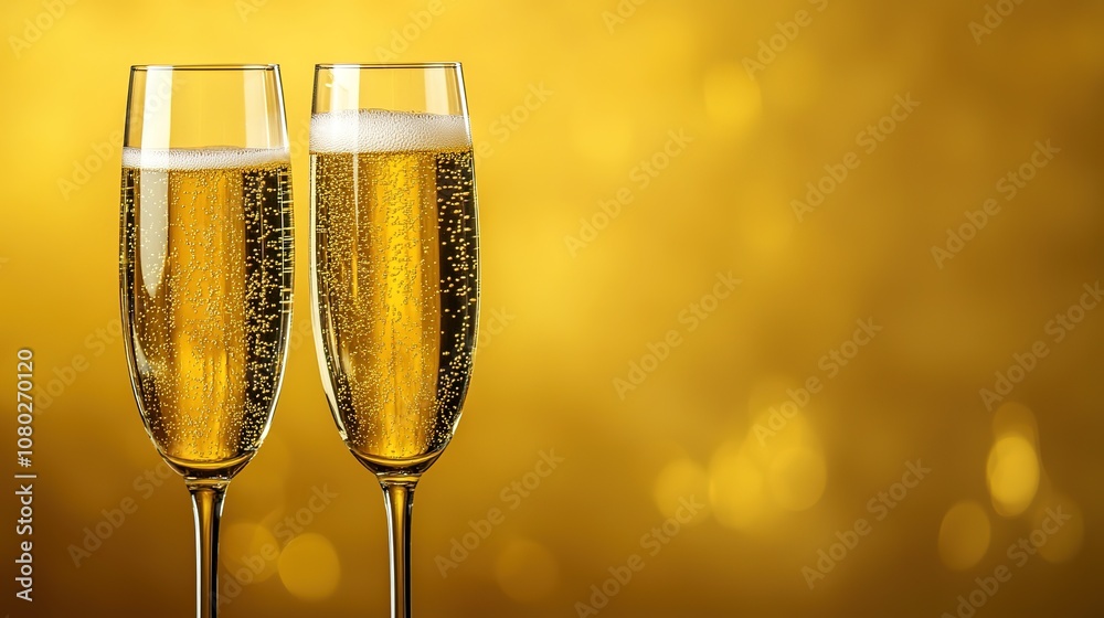 Champagne glasses on yellow, New Year Champagne glasses on yellow, New Year