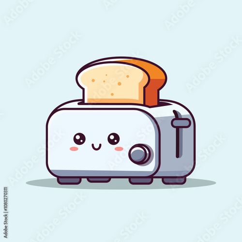 Toaster And Bread Cartoon Vector Icon Illustration. Food Technology Icon Concept Isolated Premium Vector. Flat Cartoon Style