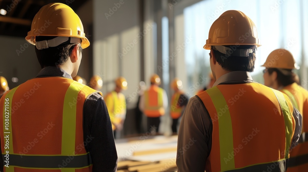 Construction workers discussing plans at a site Construction workers discussing plans at a site