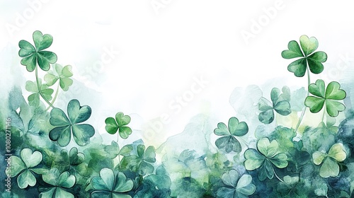 St Patrick day background, clover set, watercolor	
