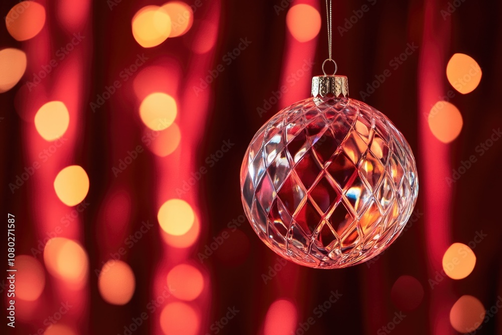 Obraz premium A single red Christmas ornament hangs from a string, ready for decoration