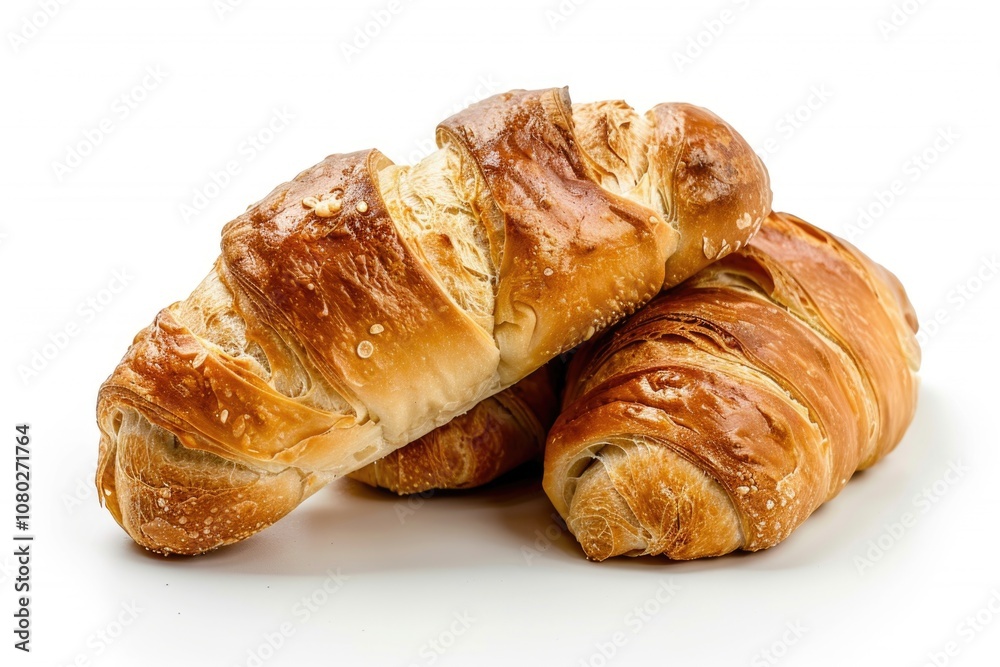 A pair of buttery croissants stacked on top of each other, awaiting their fate A pair of buttery croissants stacked on top of each other, awaiting their fate